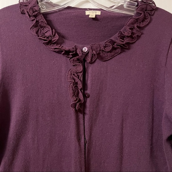 J Crew Purple Cardigan Ruffle Silk Trim Button Sweater quiet-luxury cottage-core - Picture 3 of 4